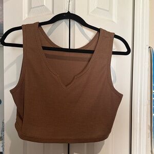Source Unknown Brown Ribbed Crop Top